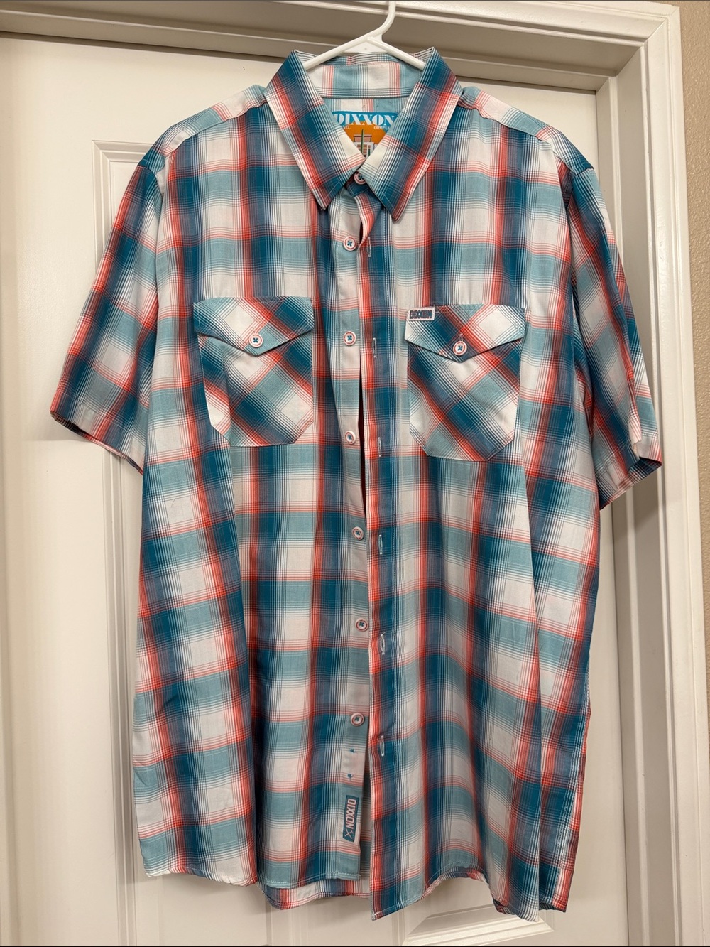 DIXXON THE 305 Teal, Coral & White Plaid Short-Sleeve Button-Down